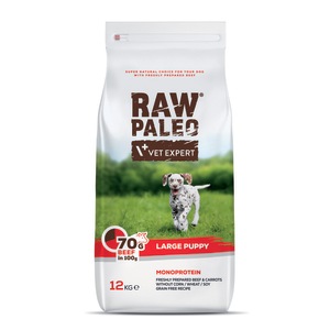 Hrana uscata pentru caini RAW PALEO Puppy, Rase mari, vita, 12 Kg