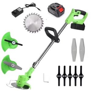 Motocoasa Electrica SIKS Cu Acumulator 24V, Brat Ajustabil, 2 Lame, 1 Disc Pentru Taiere, 18000 RPM, 2-3 Ore Autonomie, Verde