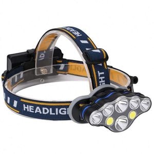Lanterna frontala SIKS cu acumulator 8 LED-uri, 13.000 lumeni, 6 niveluri de luminozitate alba,1 mod intermitent rosu tip SOS