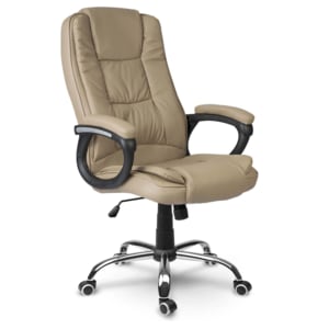 Scaun birou DacEnergy, strat dublu de burete, forma ergonomica, baza cromata cu roti din cauciuc, 125x60 cm, piele, bej