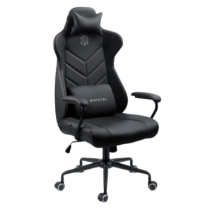 Scaun de birou DacEnergy, din piele ecologica matlasata, baza metalica, 2 perne, inaltime reglabila, functia de balansare SoftSwing, ergonomic, negru si rosu
