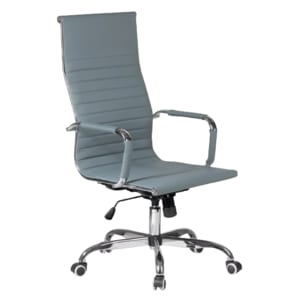 Scaun birou DacEnergy, din piele ecologica, baza lata, cromata, spatar inalt, ergonomic, lift cu gaz, functie de balansare, gri