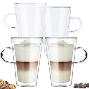 Set 4 cani cu pereti dubli Quasar & Co., 400 ml, termorezistente, model drept, transparent