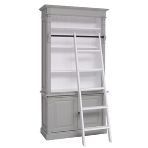 Biblioteca Directoire cu scara, lemn masiv, 120 x 51 x 228 cm, gri deschis-alb