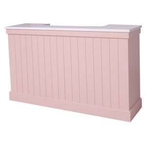 Tejghea de bar cu dungi verticale 180 cm, culoare top alb P004, culoare corp roz P043, dublu color, 100% lemn masiv 