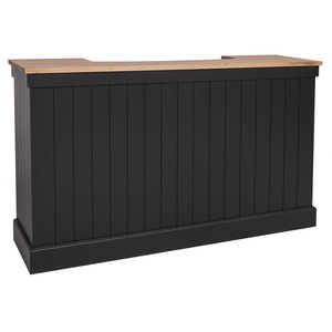 Tejghea de bar cu dungi verticale 180 cm, blat stejar, culoare top maro P061, culoare corp negru P003, dublu color, 100% lemn masiv