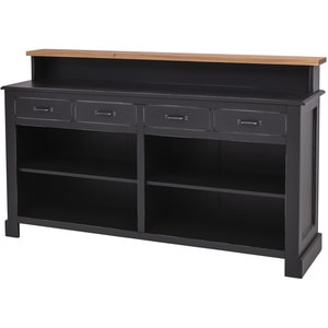 Bar cu 4 sertare si 4 compartimente deschise, blat stejar, culoare top maroP089, culoare corp negru antichizat P003A, dublu color, 100% lemn masiv