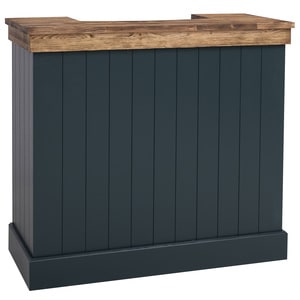 Tejghea de bar cu dungi verticale 120 cm, culoare top maro P064, culoare corp albastru P087, dublu color, 100% lemn masiv