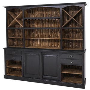 Mobilier de bar cu suport pentru pahare si sticle, lemn masiv, 240 x 50 x 210 cm, negru lucios