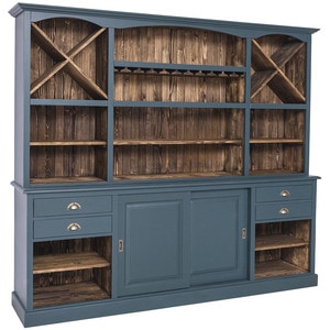 Mobilier de bar cu suport pentru pahare si sticle, lemn masiv, 240 x 50 x 210 cm, albastru