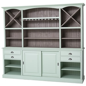 Mobilier de bar cu suport pentru pahare si sticle, lemn masiv, 240 x 50 x 210 cm, verde