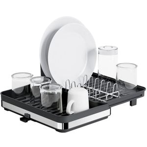 Scurgator de vase, Quasar & Co., extensibil, cu suport tacamuri, tava scurgere, 30-51 x 36.5 x 17.5 cm, metal/plastic, negru