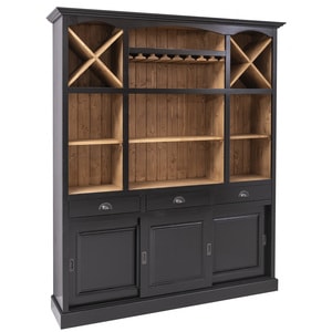 Mobilier de bar cu suport pentru pahare si sticle, lemn masiv, 180 x 41 x 210 cm, negru lucios
