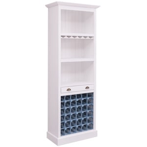 Mobilier bar cu suport sticle, lemn masiv, 78 x 41 x 210 cm, alb-albastru