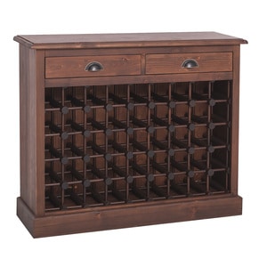 Suport sticle vin cu 2 sertare, lemn masiv, 110 x 34 x 90 cm, cires