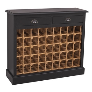 Suport sticle vin cu 2 sertare, lemn masiv, 110 x 34 x 90 cm, negru