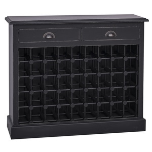 Suport sticle vin cu 2 sertare, lemn masiv, 110 x 34 x 90 cm, negru