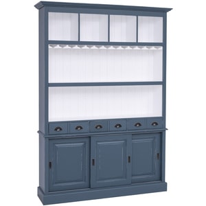 Mobila bar cu 3 usi, lemn masiv, 151 x 36 x 210 cm, albastru antichizat