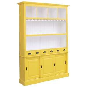 Mobila bar cu 3 usi, lemn masiv, 151 x 36 x 210 cm, galben antichizat