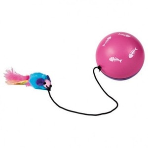 Jucarie Pentru Pisici, Trixie Turbinio Minge Cu Motor Si Soarece Pe Banda Elastica, 9 cm, 4564
