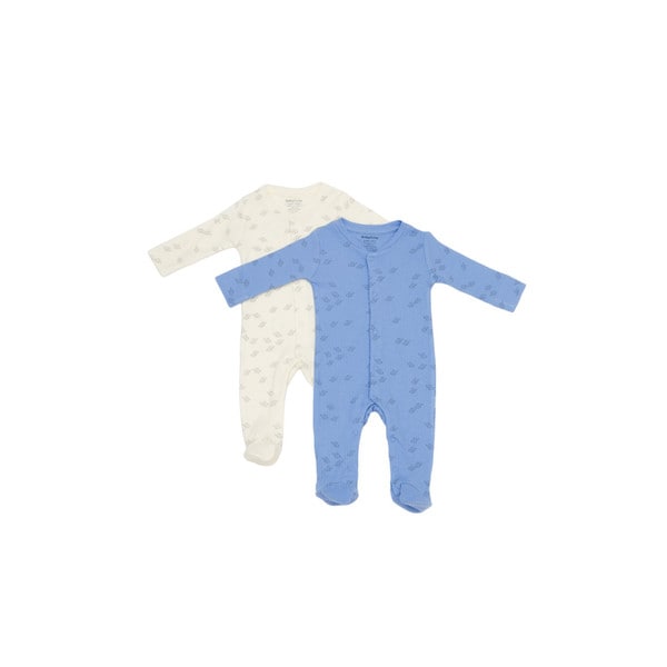 Set 2 salopete lungi Printed BabyCosy, 50% modal+50% bumbac, crem/bleu, 6-9 luni