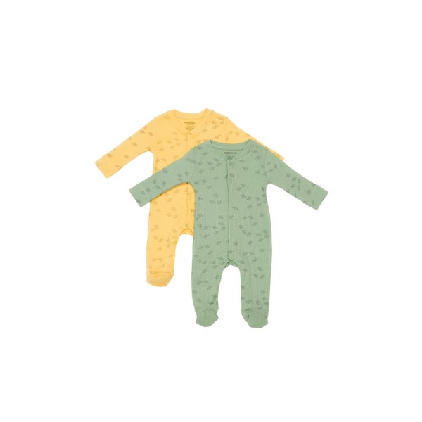 Set 2 salopete lungi Printed BabyCosy, 50% modal+50% bumbac, galben/verde, 0-3 Luni