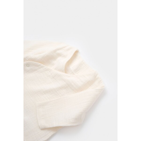 Set bluzita petrecuta si pantaloni lungi din muselina BabyCosy, 100% bumbac organic, crem, 6-9 luni