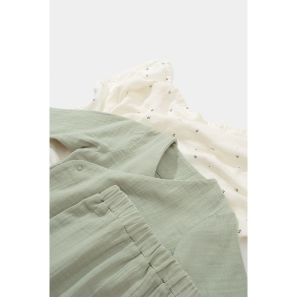 Set bluzita petrecuta si pantaloni lungi din muselina BabyCosy, 100% bumbac organic, verde, 18-24 luni