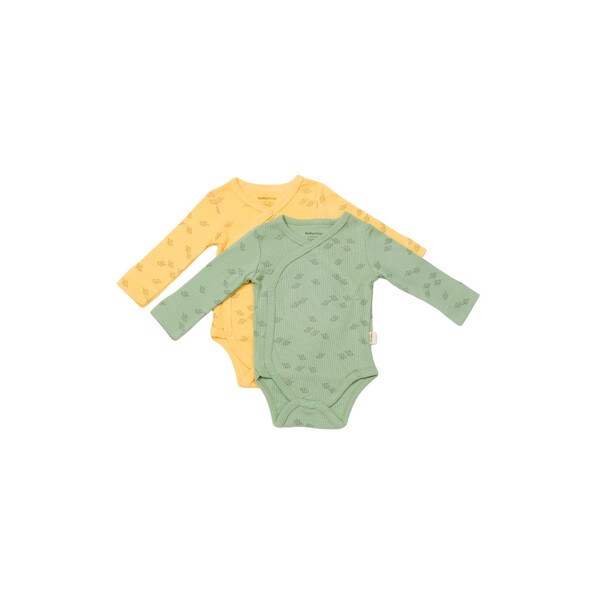 Set 2 body-uri petrecute Printed BabyCosy, 50% modal+50% bumbac, galben/verde, 0-3 luni