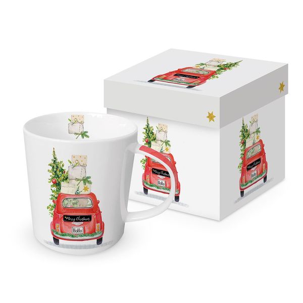Cana portelan pentru ceai, cafea, model Santa, 350ml, cutie cadou