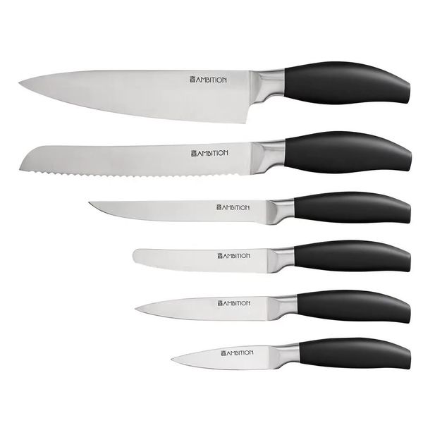 Set cutite, 7 piese, bloc lemn gri, AMBITION Silvery
