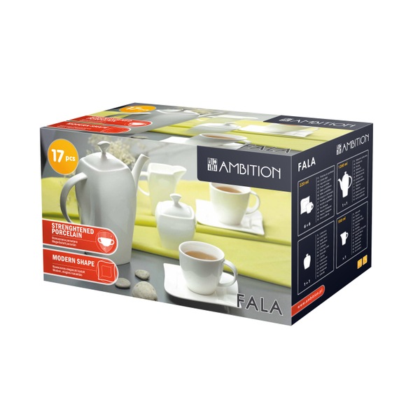 Serviciu servire ceai sau cafea, 17 piese, 6 persoane, portelan, AMBITION Fala