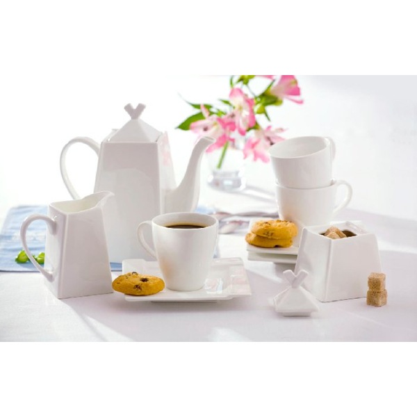 Serviciu servire ceai sau cafea, 17 piese, 6 persoane, portelan, AMBITION Kubiko