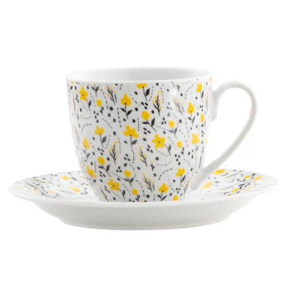 Set servire ceai sau cafea, 12 piese, 6 persoane, portelan, DOMOTTI Amarillo