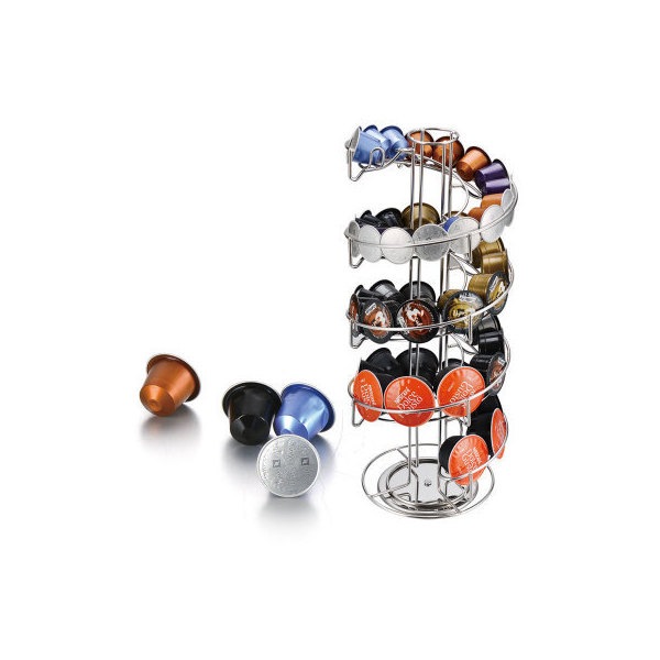 Suport Rotativ 40 Capsule, 2 In 1, Compatibil Dolce Gusto, Otel Inoxidabil, K-Cup, Side-By-Side, 41 X 18.5 X 18 Cm, Auriu/Argintiu