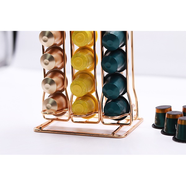 Suport 60 Capsule, Model Turn 2 In 1, Compatibil  Nespresso, Otel Inoxidabil, 37.5 X 14 X 11 Cm, Auriu