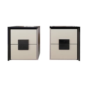 Set 2 noptiere cu sertare, Valencia, pal Capucino/ MDF Negru , 45 x 35 x 50 cm