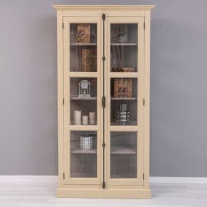 Vitrina living, lemn masiv, 110 x 40 x 210 cm, galben mustar inchis antichizat-gri