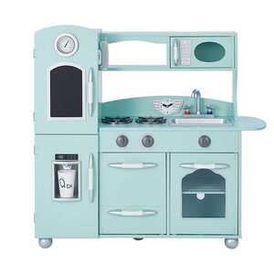Set bucatarie copii DacEnergy, realizata din MDF, chiuveta, cuptor, frigider, microunde, o tabla, dulap de depozitare, 97.2 x29.2 x93.4 cm, verde menta