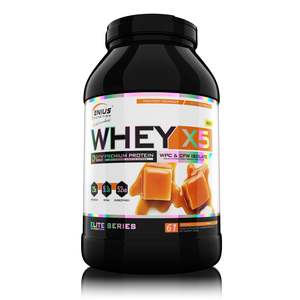 Proteina din zer Genius Nutrition Whey X5 cu aroma Salted Caramel, Pudra proteica Genius Nutrition pentru crestere masa musculara, 2000 g