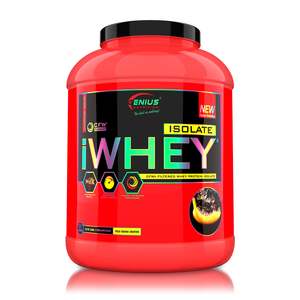Pudra proteica iWhey Isolate cu aroma de Fresh Banana Smoothie, Proteina din zer Genius Nutrition pentru cresterea masei musculare, 2000 g
