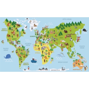 Sticker decorativ - Harta Lumii pentru copii, 120 x 74 cm, multicolor