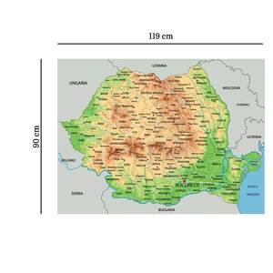 Sticker decorativ - Harta fizica a Romaniei, 119 x 90 cm, multicolor