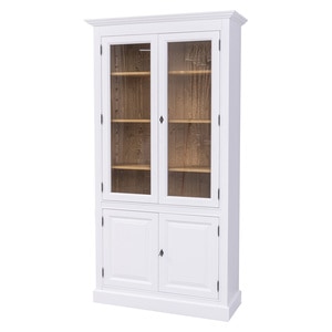 Vitrina living, lemn masiv, 110 x 39 x 210 cm, alb-maro
