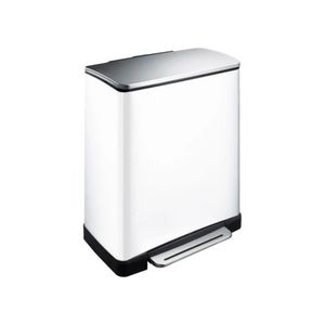 Cos de gunoi EKO, E-Cube, cu pedala, 926846W, 2 compartimente 28 si 18 litri, deschidere/inchidere silentioasa a capacului, functie sortare deseuri, corp din otel inoxidabil, rezistent la amprente, alb