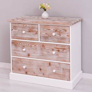 Comoda living SZEL MOB, lemn masiv, 100 x 50 x 90 cm, alb-maro