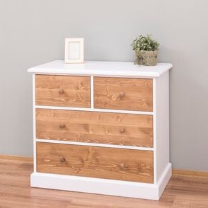 Comoda living SZEL MOB, lemn masiv, 100 x 50 x 90 cm, alb-maro