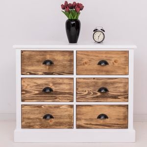 Comoda living SZEL MOB, lemn masiv, 100 x 35 x 80 cm, alb-maro