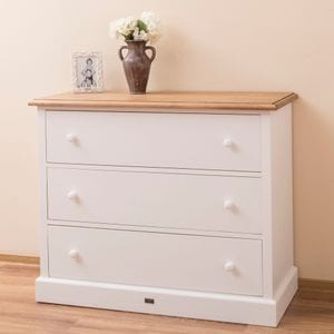 Comoda living SZEL MOB, lemn masiv, 90 x 50 x 110 cm, alb-maro