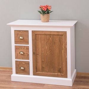 Comoda living SZEL MOB, lemn masiv, 101 x 49 x 90 cm, alb-maro